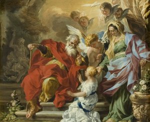 Edukacja Dziewicy, c.1680 (olej na miedzi) autorstwa Francesco Solimena
