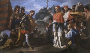 Spotkanie króla Ratchisa z Longobardów z papieżem Zachariaszem podczas oblężenia Perugii autorstwa Francesco Solimena