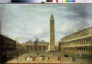 Plac Świętego Marka (San Marco) (lub Piazzetta) w Wenecji z Bazyliką Świętego Marka i Campanile. (Plac Świętego Marka w Wenecji). Obraz Francesco Tironiego (1745-1797). Olej na płótnie, 72 x 109 cm. XVIII-wieczna sztuka wenecka. Państwowe Muzeum Ark