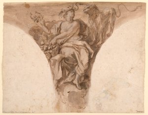 Rysunek, Afryka, Projekt pendentywu w przedsionku chrzcielnym kościoła św. Piotra w Rzymie, 1713-26 autorstwa Francesco Trevisani
