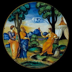 Naczynie fajansowe wykonane przez Francesco Xanto Aveli (aktywne ok. 1530/1540) reprezentujące Parnas. Zrealizuj w Urbino. 1530. Paryż, Luwr