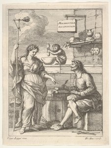 Małpa pracująca w moździerzu i tłuczkiem, poniżej Lorenzo Lippi piszący swoje humorystyczne…, ok. godz. 1710-64. autorstwa Francesco Zuccarelli