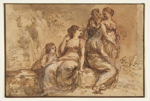 Fünf junge Frauen in einer Landschaft autorstwa Francesco Zuccarelli