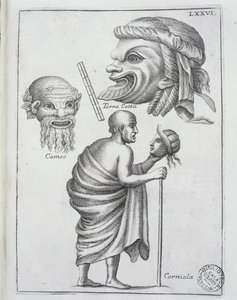 Maski używane w klasycznych dramatach w starożytnym Rzymie ... autorstwa Francesco de Ficonori