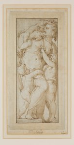 Studium Kobiety i Putti (tusz i pranie) autorstwa Francesco de Rossi (follower of) Salviati