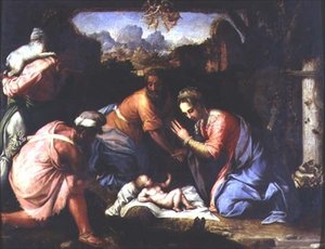Adoracja pasterzy, ok. 1525 (panel) autorstwa Francesco de Rossi Salviati Cecchino