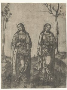 Święta Katarzyna ze zepsutym kołem i Łucja z oczami na talerzu autorstwa Francesco di Francia (attributed to)