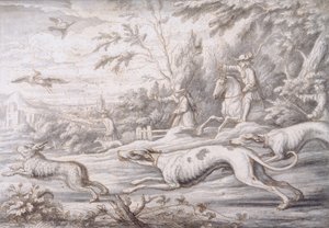 Hare Hunting (pióro, brązowy tusz i szare pranie na papierze) autorstwa Francis Barlow