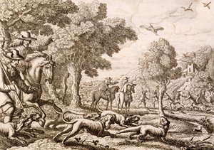 Polowanie na wydry nad rzeką, ryty Wenceslaus Hollar, 1671 autorstwa Francis Barlow