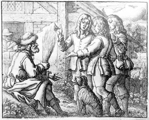 Stary człowiek i jego synowie, ilustracja z „Bajek Ezopa”, 1666 (akwaforta)
