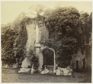 Zamek Ruïne van Raglan w Monmouthshire Zamek Raglański. Wielkie Schody (tytuł na obiekcie) autorstwa Francis Bedford