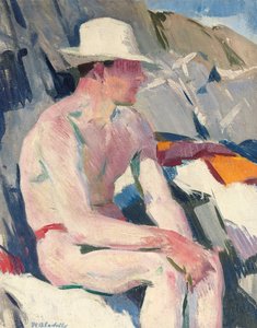 Kąpiący się w białym kapeluszu (olej na panelu) autorstwa Francis Campbell Boileau Cadell