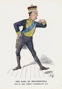 Hrabia Beaconsfield, The Rt Hon Joseph Chamberlain (kolor lito) autorstwa Francis Carruthers Gould
