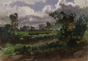 Widok na ogród artysty z jego domu w Exmouth, Devonshire (olej na papierze naklejony na karton) autorstwa Francis Danby