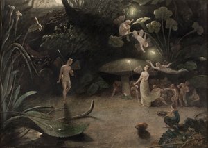 Scena ze Snu nocy letniej, ok. 1832 (akwarela na papierze) autorstwa Francis Danby