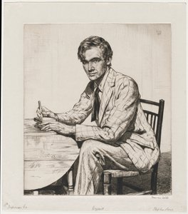 Stephen Bone tnie drewniany blok autorstwa Francis Dodd