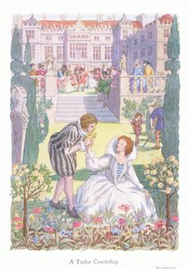 Tudorowskie zaloty (kolorowa litografia) autorstwa Francis Donkin Bedford