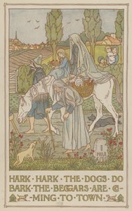 Hark hark psy szczekają żebracy przybywają do miasta (kolorowa litografia) autorstwa Francis Donkin Bedford