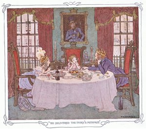 Przekazał wiadomość od wróżki, z książki The Magic Fishbone wydanej przez Warne  Co, ok. 1940 r. (kolorowa litografia) autorstwa Francis Donkin Bedford