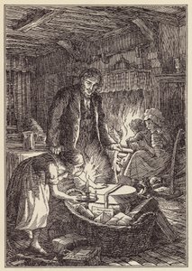 Ilustracja do Świerszcza na ognisku autorstwa Charlesa Dickensa (kolorowa litografia)