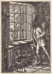 Ilustracja do Świerszcza na ognisku autorstwa Charlesa Dickensa (kolorowa litografia) autorstwa Francis Donkin Bedford