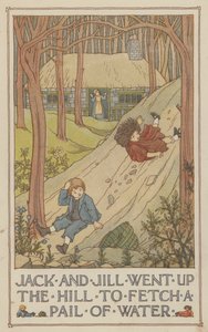 Jack i Jill poszli na wzgórze po wiadro wody (kolorowa litografia) autorstwa Francis Donkin Bedford