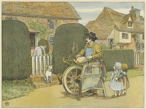 Szlifierka do noży (kolorowa litografia) autorstwa Francis Donkin Bedford