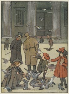 Londyn: The Museum Pigeons (kolorowa litografia) autorstwa Francis Donkin Bedford