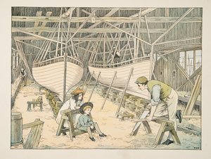 The Shipbuilder, od Four and Twenty Toilers, wyd. 1900 (kolorowa litografia)