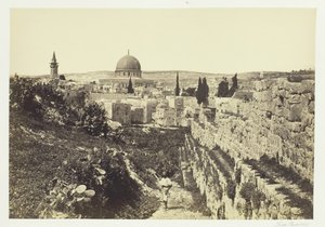 Mur miejski i meczet Omara, Jerozolima, 1857. autorstwa Francis Frith