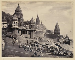 [Brzeg rzeki Ganges i Manikarnika Ghat].