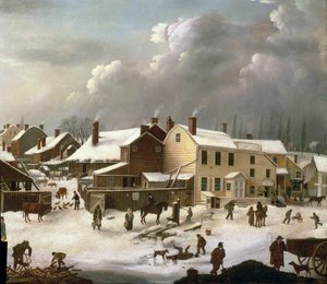 Scena zimowa na Brooklynie, fragment ulicy i Urzędu Pocztowego, ok. 1817-20 (detal z 84498)