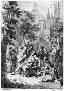 د ولیم شکسپیر (1564-1616) لخوا د "کنګ جان" څخه د عمل V صحنه vii د هوبرټ ګریلوټ (1699-1773) پولی لخوا نقاش شوی autorstwa Francis Hayman