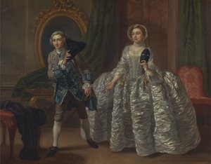 David Garrick i pani Pritchard w "Podejrzanym mężu" Benjamina Hoadleya autorstwa Francis Hayman