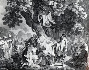 Druidzi, czyli nawrócenie Brytyjczyków na chrześcijaństwo, rycina Simon Francois Ravenet, wydrukowana w 1778 roku autorstwa Francis Hayman