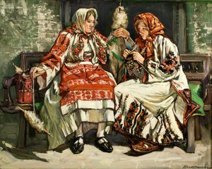 Kobiety serbskie, ok. 1930 (olej na płótnie) autorstwa Francis Henry Newbery
