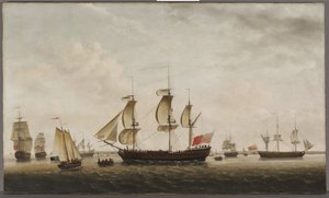 Statki kapitana Cooka HMS Resolution and Adventure in the Long Reach, 1772