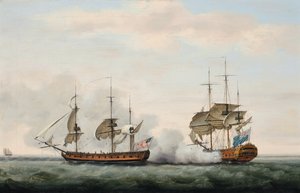 Statek Kompanii Wschodnioindyjskiej Bridgewater skutecznie bronił swojego ładunku przed atakiem amerykańskiego korsarza Hampdena w drodze z St. Helena do Anglii 8 marca 1779 r.