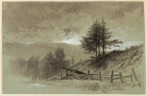 Pole z ogrodzeniem kolejowym autorstwa Francis Hopkinson Smith