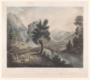 Widok na jezioro Keswick z wodospadami Lodore Odległy widok na upadek Lowdore z częścią jeziora Keswick w Cumberland (tytuł na obiekcie) autorstwa Francis Jukes