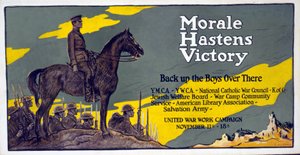 Morale przyspiesza Zwycięstwo - Wspieraj tam chłopców Kampania Zjednoczonej Roboty Wojennej, 11-18 listopada, wyd. 1918 autorstwa Francis Luis Mora