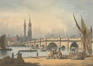 London Bridge i pomnik autorstwa Francis Nicholson