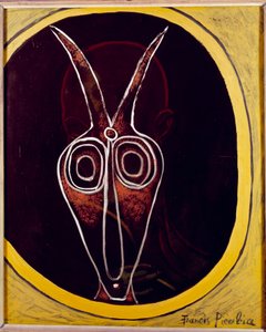 Przezroczystość. Twarz człowieka i głowa zwierzęcia z nałożonym rogiem, XX wiek (olej na płótnie) autorstwa Francis Picabia