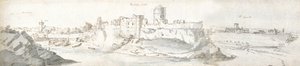 Zamek Pembroke, ok. 1678 (akwarela i brązowy tusz na papierze) autorstwa Francis Place