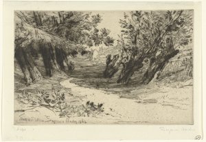 Pad langs het water Spacer zakochanych Thames Ditton (tytuł na obiekcie) autorstwa Francis Seymour Haden (Sir) (signed by artist)