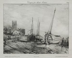 Łodzie rybackie wzdłuż plaży autorstwa Francis Seymour Haden