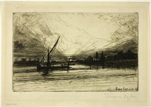 Zachód słońca nad Tamizą autorstwa Francis Seymour Haden