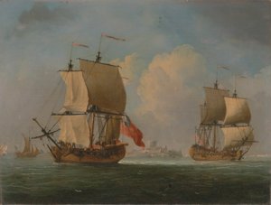 Angielski slup i fregata w lekkiej bryzie