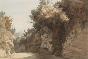 Widok w pobliżu Arco Scuro, patrząc w kierunku Villa Medici, Rzym, 1785. autorstwa Francis Towne