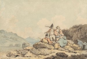 Żołnierze i wiejskie kobiety autorstwa Francis Wheatley